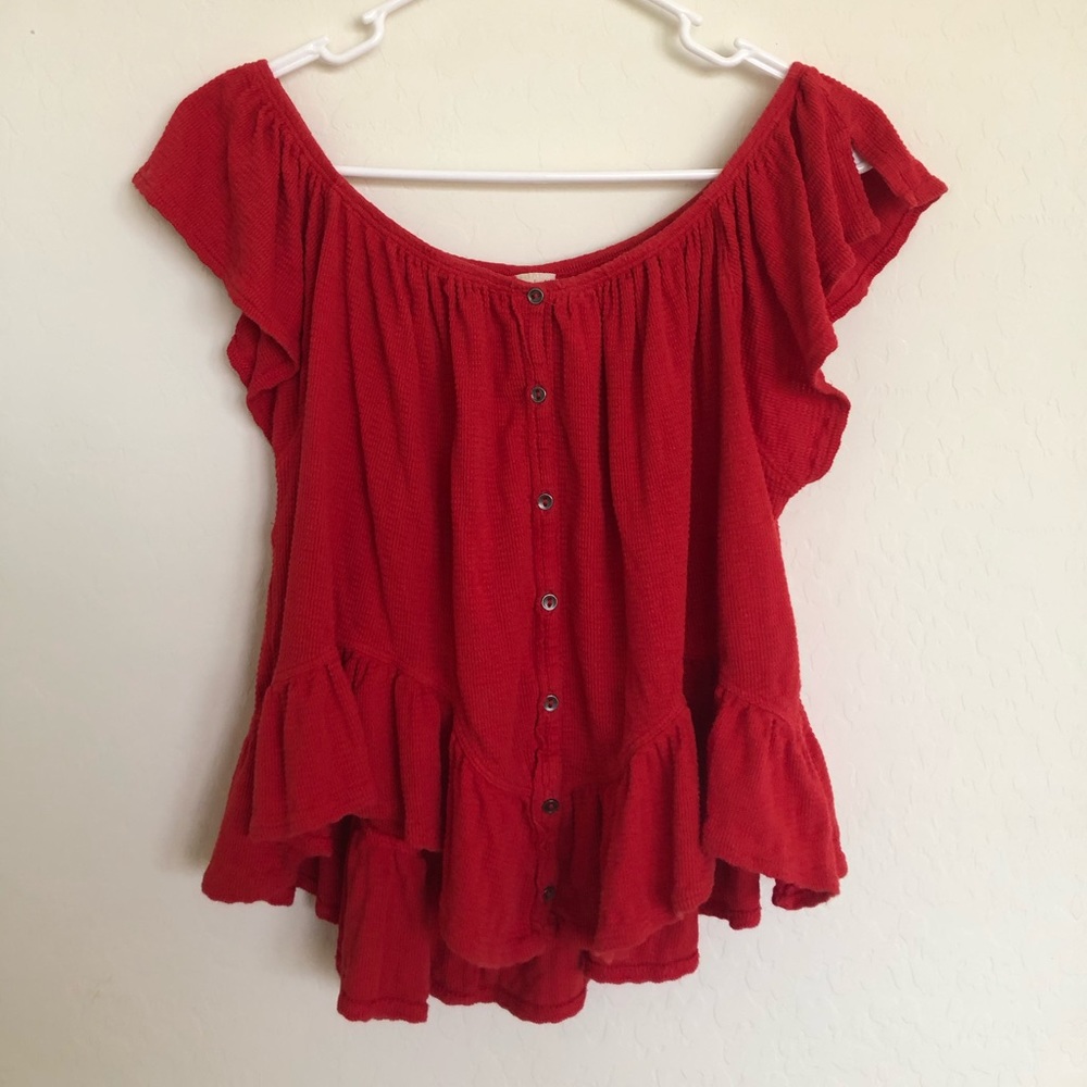 Free People “We The Free Red Mint Julep” Top